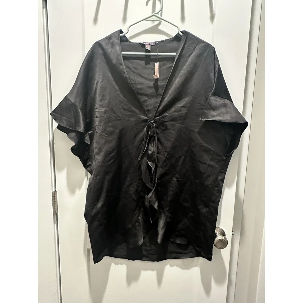 Victoria's Secret One Size Flutter Sleeve Robe Kimono Wrap Black NWT Satin Box A